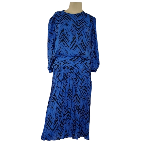 ALEXIS FASHIONS INC. Vintage Blue Pleated Dress Womens size 12 - Picture 2 of 4